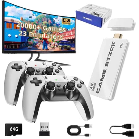 2025 NOVO Vídeo Game Stick M15 Pro 4k 64gb Hdmi Com 2 Controles Se Fio +20mil Jogos