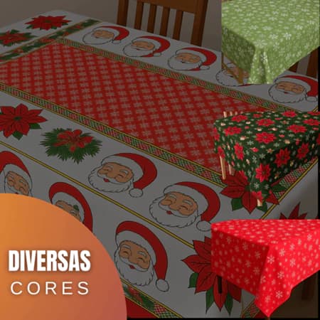 Toalha de Mesa Oxford Natal Estampada Papai Noel Vermelho Verde Enfeites Natalinos Ceia Jantar Decoração Mesa Cozinha